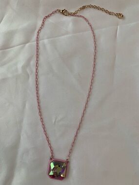 Pink Square Crystal Pendant Necklace - Feminine Accent